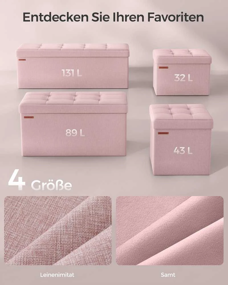 Songmics Taburetė su daiktadėže 38 x 110 x 38 cm pastelinės rožinės spalvos