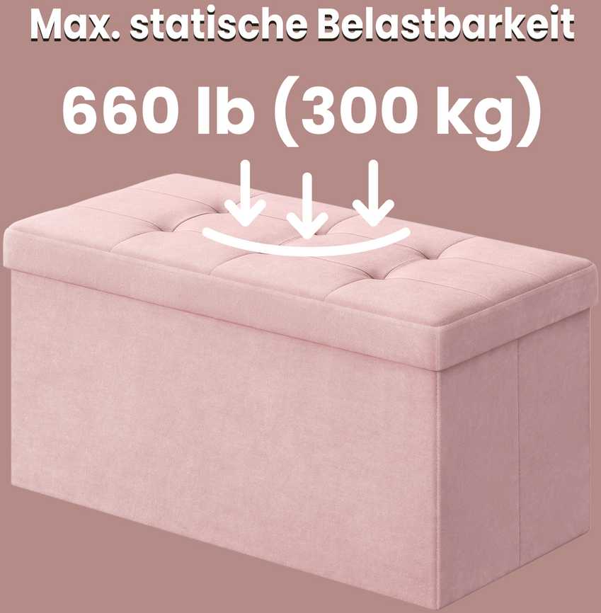 SONGMICS suoliukas su saugojimo dėže iš aksomo, 38 x 76 x 38 cm, sulankstomas suoliukas