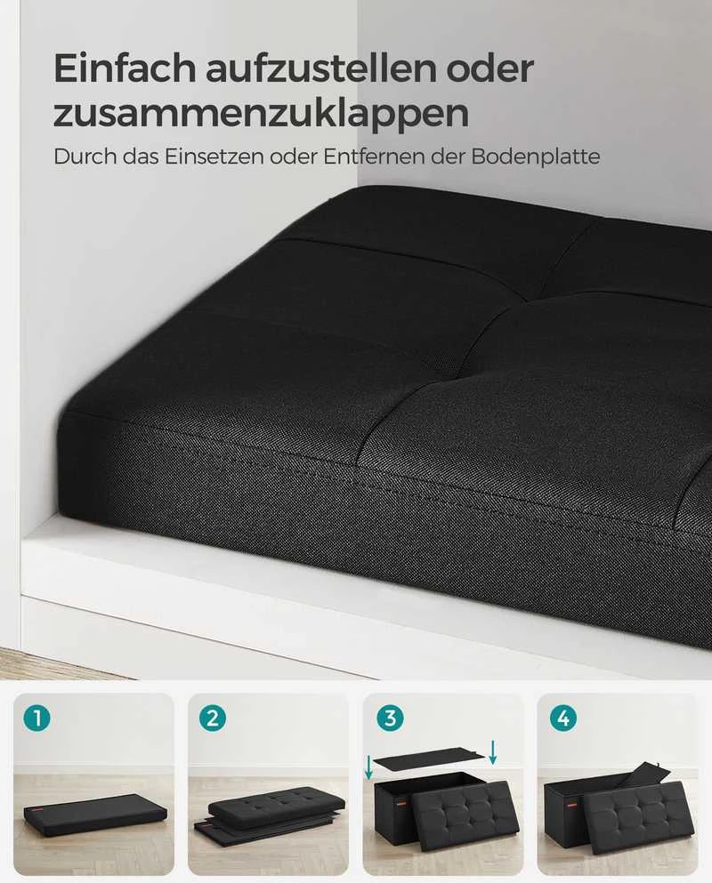 Songmics Sulankstomas 76 cm suolas su daiktadėže, juodas