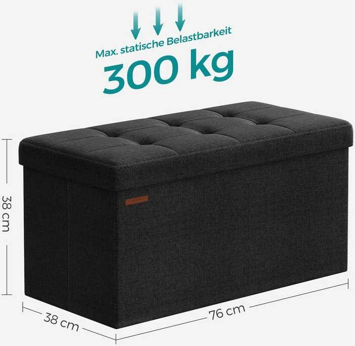 Songmics Sulankstomas 76 cm suolas su daiktadėže, juodas