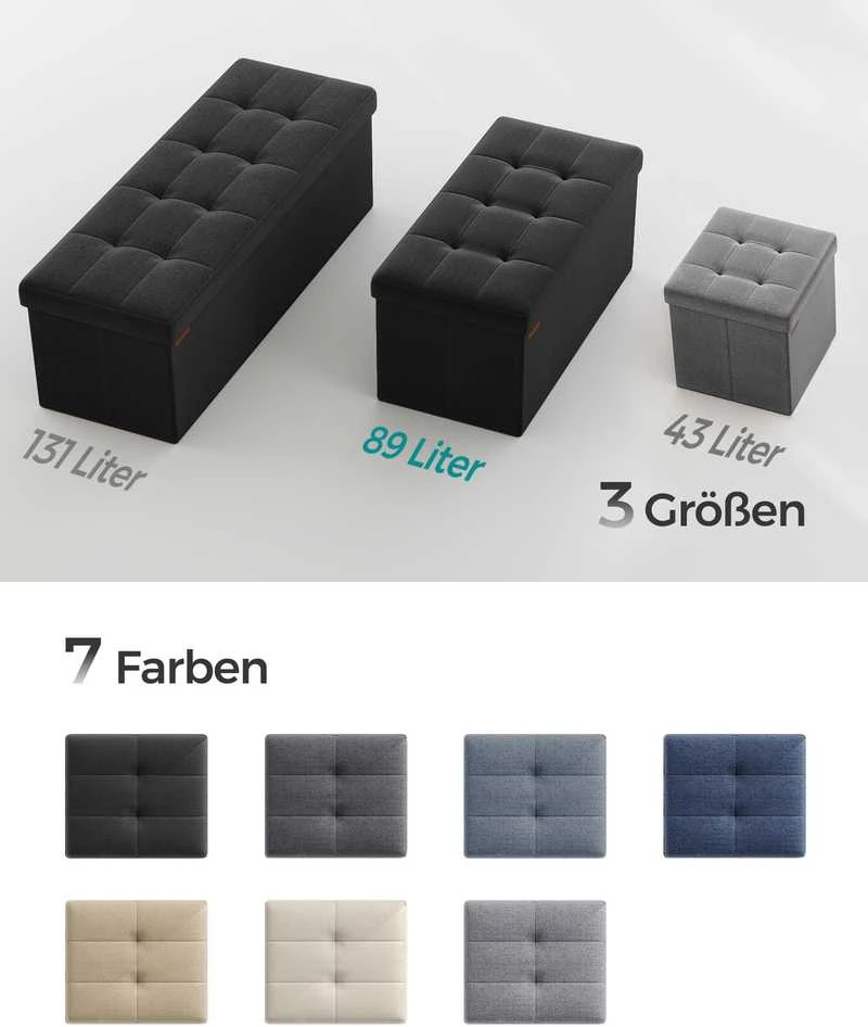 Songmics Sulankstomas 76 cm suolas su daiktadėže, juodas