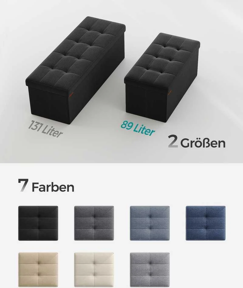 Songmics Sulankstomas 76 cm suolas su daiktadėže, juodas