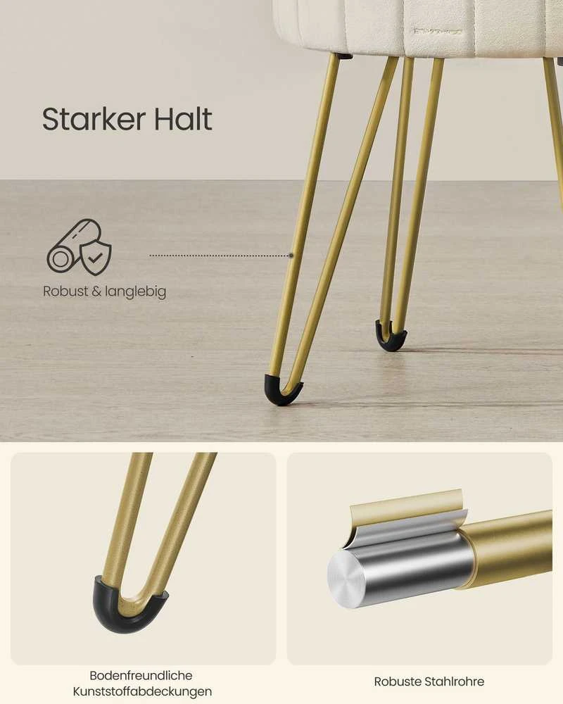 Songmics Taburetė su daiktadėže ir 4 metalinėmis kojomis, kreminės baltos spalvos