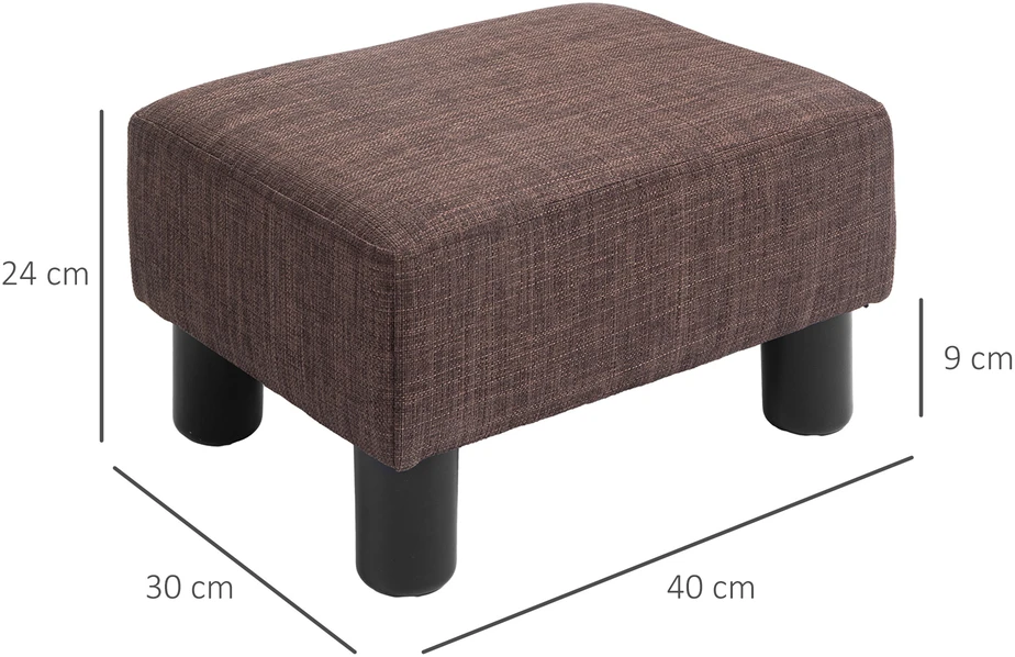 HOMCOM sėdima taburetė otomanas kojų atrama stačiakampė, lininis apmušalas, paminkštinta taburetė iki 100 kg apkrova, svetainei, koridoriui, ruda, 40 x 30 x 24 cm