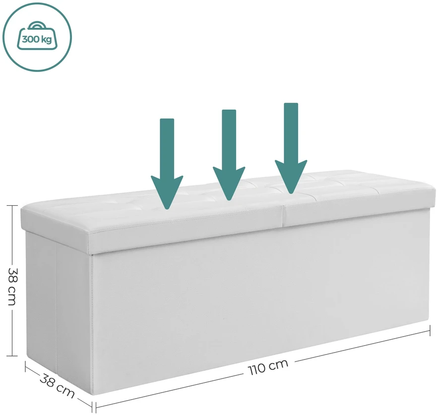 Leobert Pufas-daiktadėžė su atverčiamu dangčiu, baltas, 110 × 38 × 38 cm