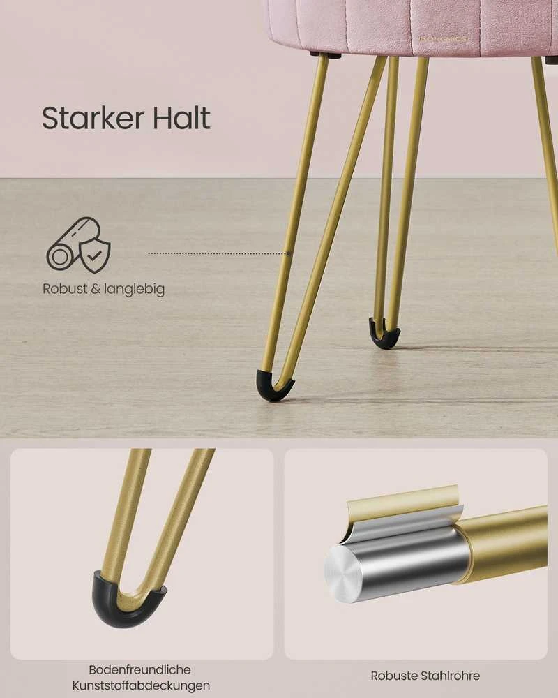 Songmics Taburetė su daiktadėže ir 4 metalinėmis kojomis pastelinės rožinės spalvos