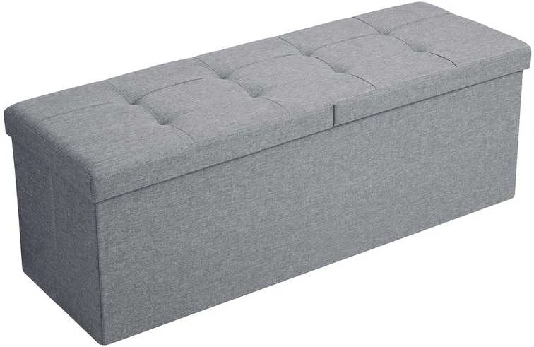Songmics Suoliukas su atlenkiamu dangčiu 110 cm šviesiai pilkos spalvos