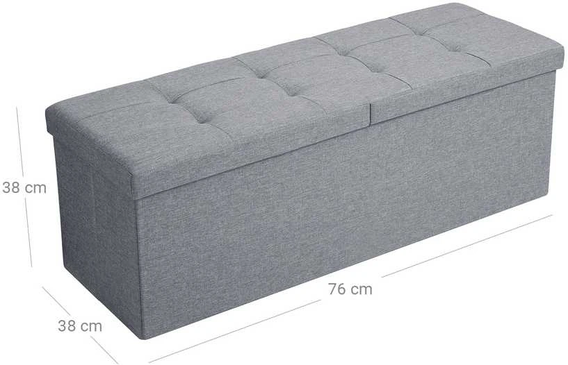 Songmics Suoliukas su atlenkiamu dangčiu 110 cm šviesiai pilkos spalvos