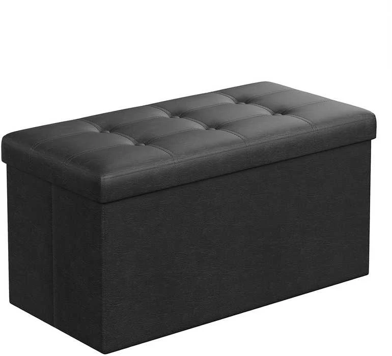 Songmics Suoliukas su saugykla 76 cm dirbtinė oda, juoda