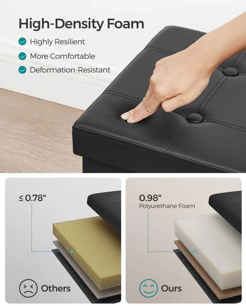 Songmics Suoliukas su saugykla 76 cm dirbtinė oda, juoda