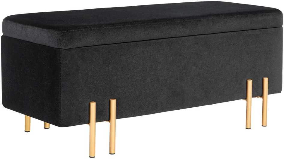 HOMCOM suoliukas, paminkštintas suoliukas su daiktadėže, skrynia, audinys, metalas, kaučiukmedis, porolonas, juodas, 100 x 40 x 42 cm