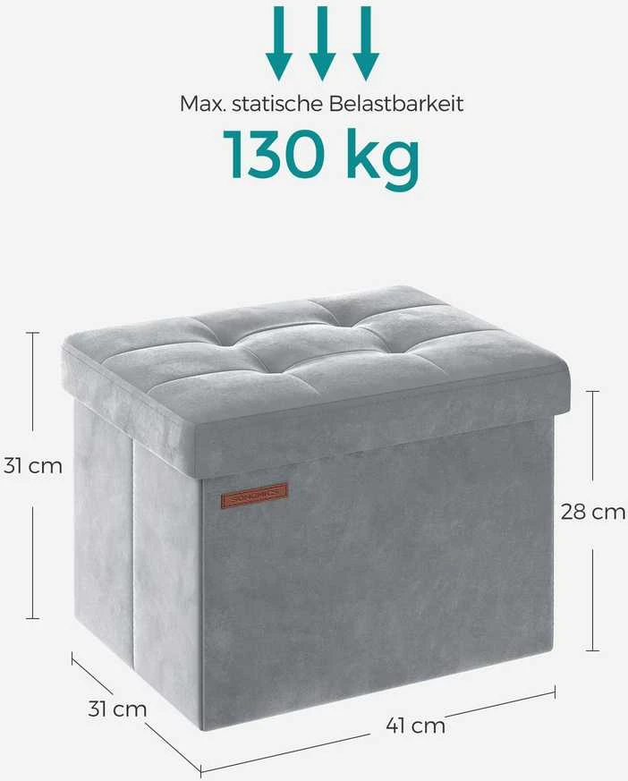 Songmics Velvetinis suoliukas su daiktadėže ir dangčiu balandų pilkos spalvos