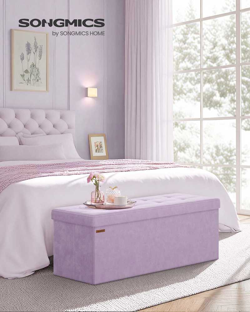 SONGMICS Sėdimoji dėžė su saugojimo vieta iš aksomo 38 x 110 x 38 cm