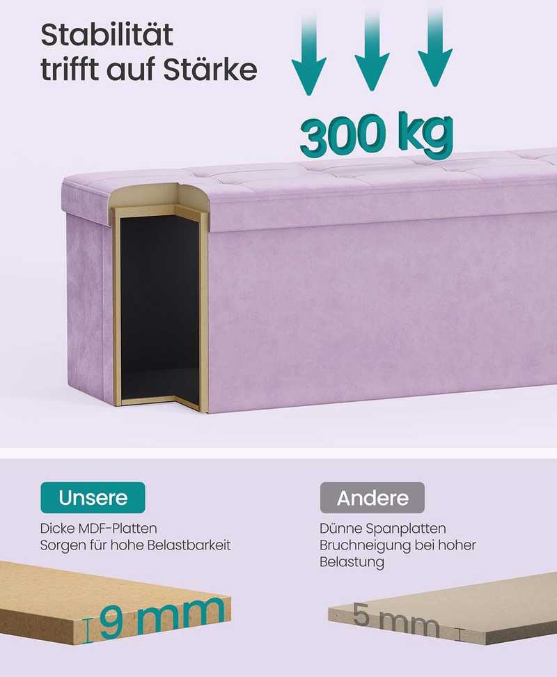 SONGMICS Sėdimoji dėžė su saugojimo vieta iš aksomo 38 x 110 x 38 cm