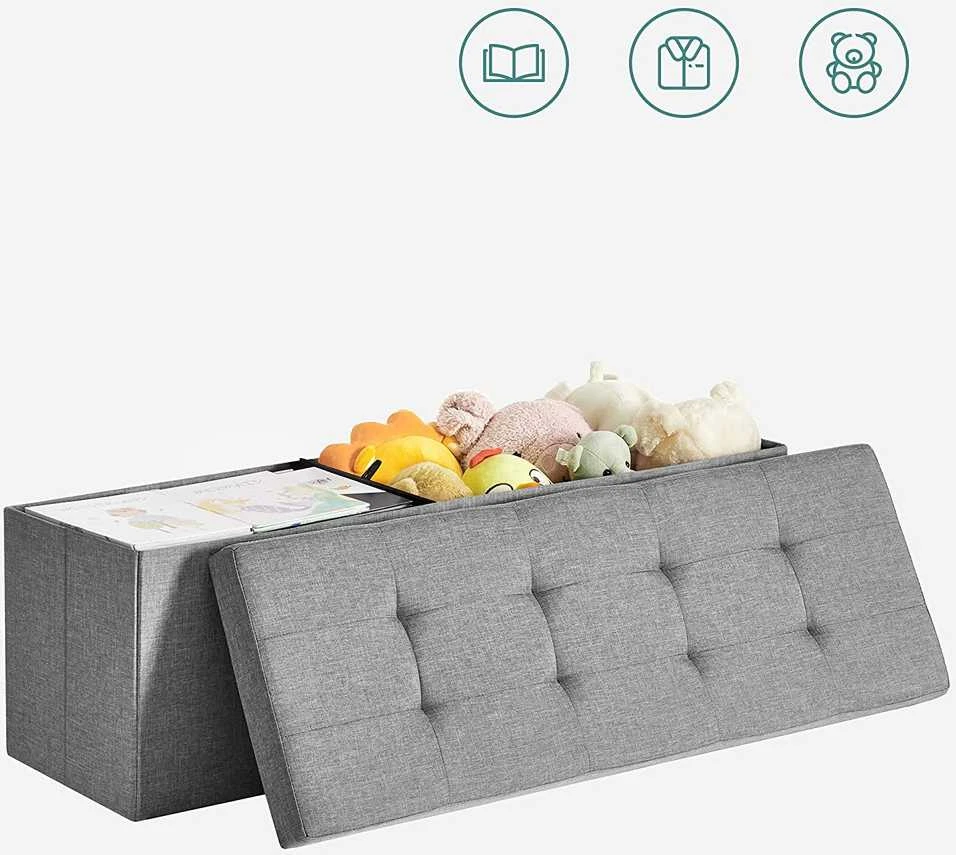 Songmics Suoliukas su daiktadėže 110 cm šviesiai pilkos spalvos