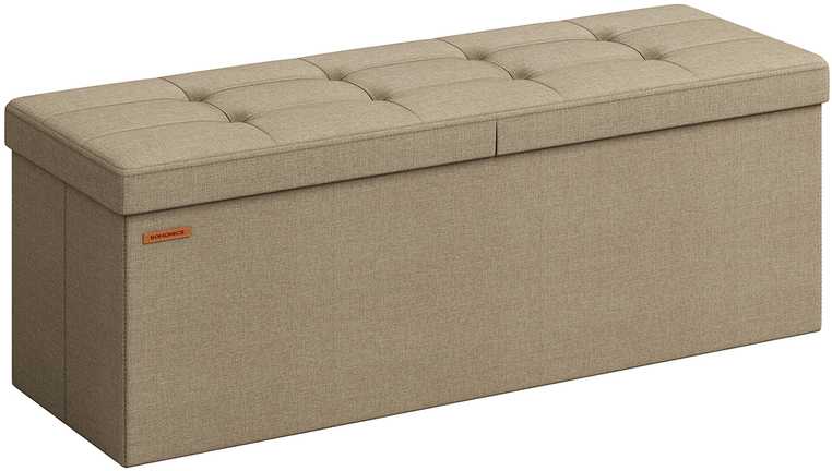 Songmics Suoliukas su daiktadėže 38 x 110 x 38 cm kupranugario rudos spalvos