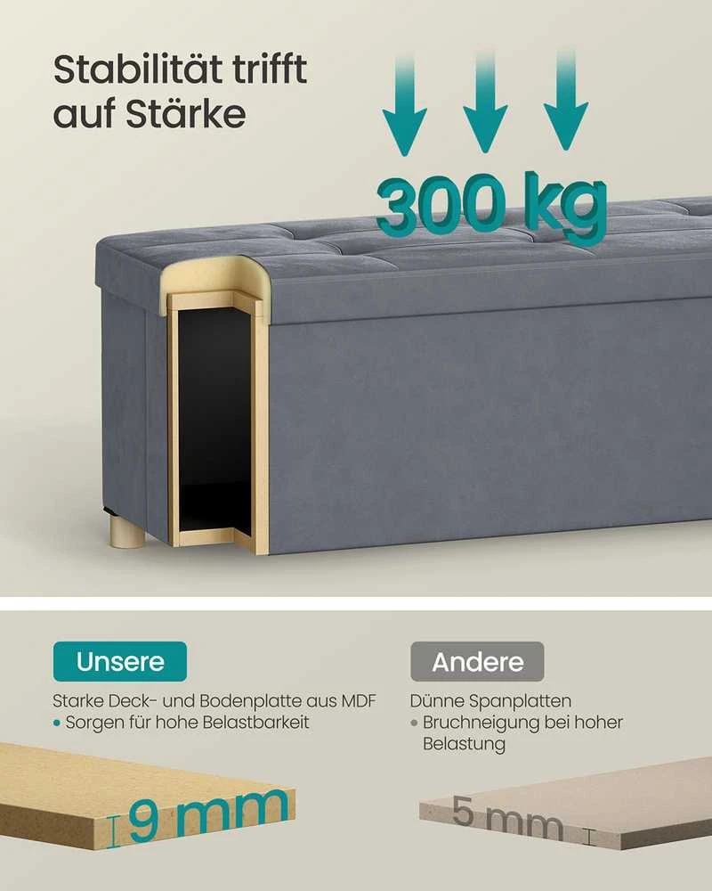 Songmics Suolas su daiktadėže 38 x 110 x 40 cm Kojinė 112 L šiferio pilka