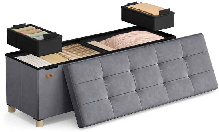Songmics Suolas su daiktadėže 38 x 110 x 40 cm Kojinė 112 L šiferio pilka