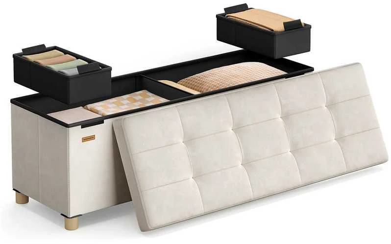 Songmics Suolas su daiktadėže 38 x 110 x 40 cm Kojinė 112 L cappuccino beige