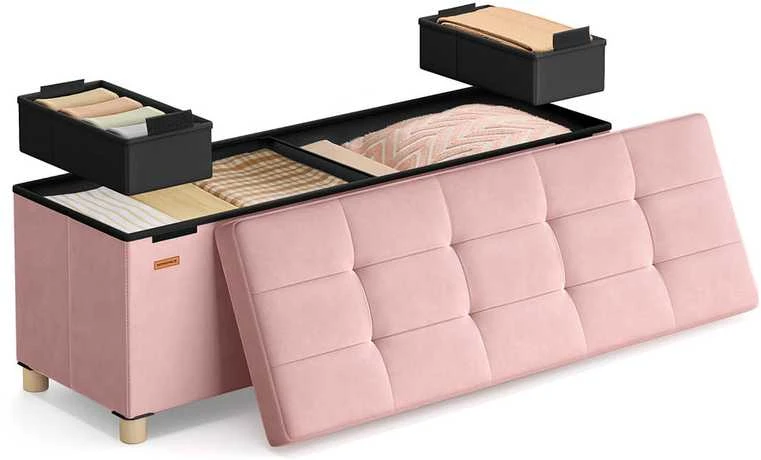 Songmics Suoliukas su daiktadėže 38 x 110 x 40 cm Kojinė 112 L pastelinės rožinės spalvos