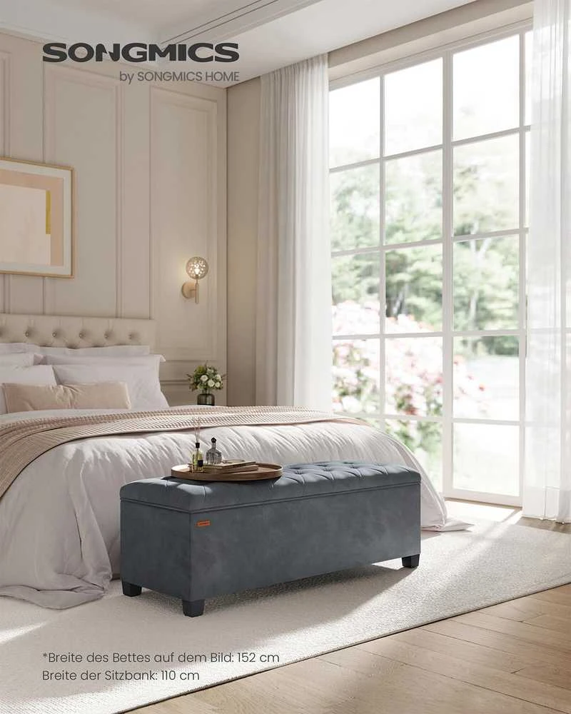 Songmics Pufas su daiktadėže 40 x 110 x 40 cm pilka