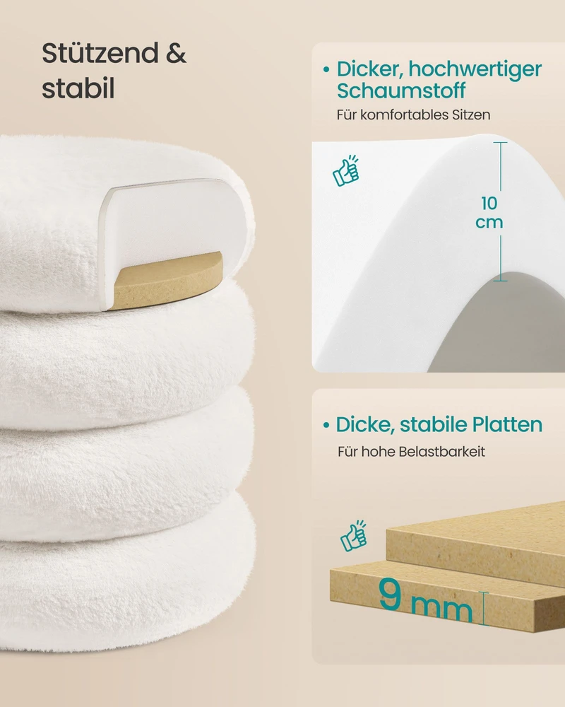 Songmics Pufas su daiktadėže ir nuimamu dangčiu, baltas, Ø 43 × 47 cm