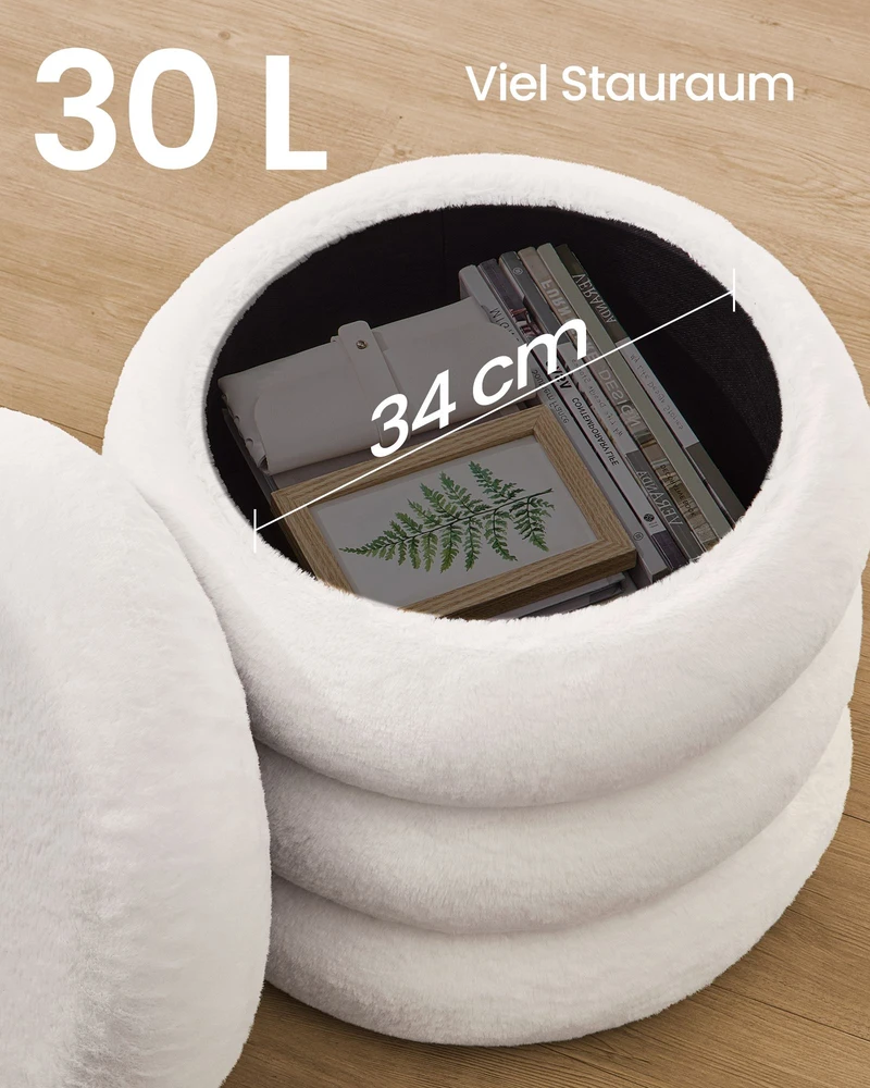 Songmics Pufas su daiktadėže ir nuimamu dangčiu, baltas, Ø 43 × 47 cm