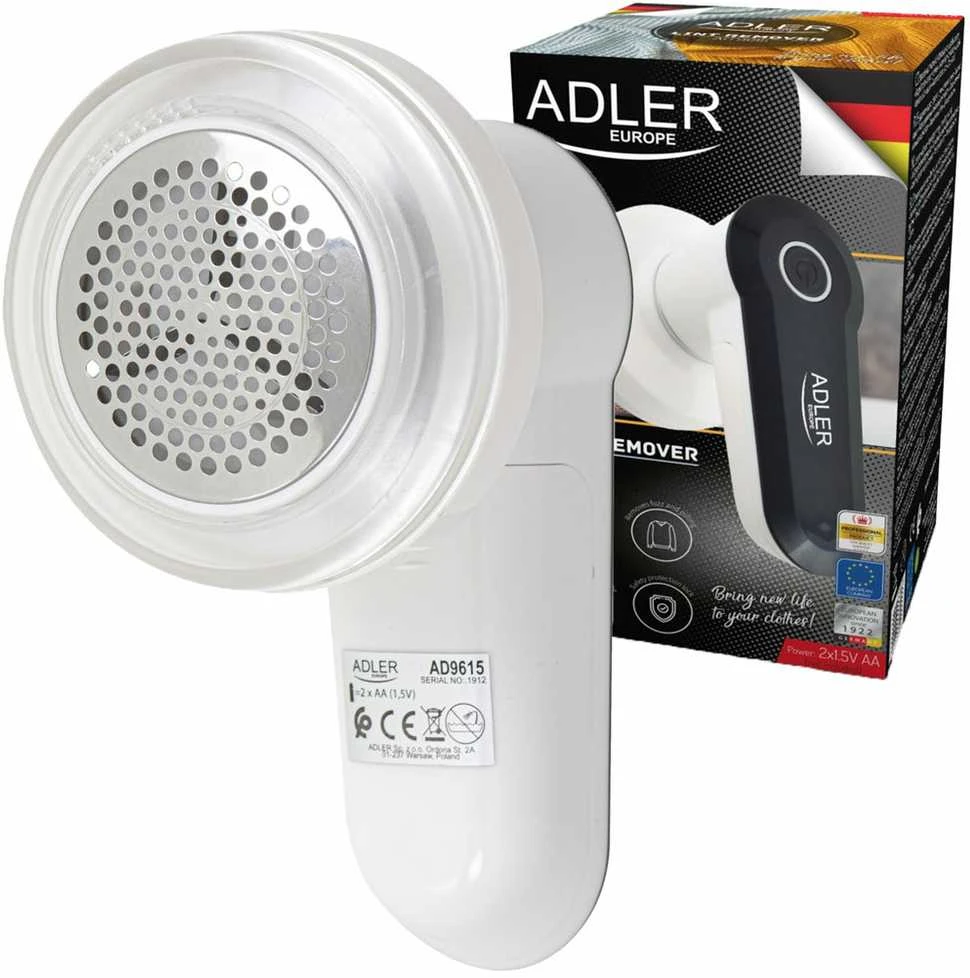 Adler | Pūkų valiklis | AD 9615 | AA baterijos | Baltas