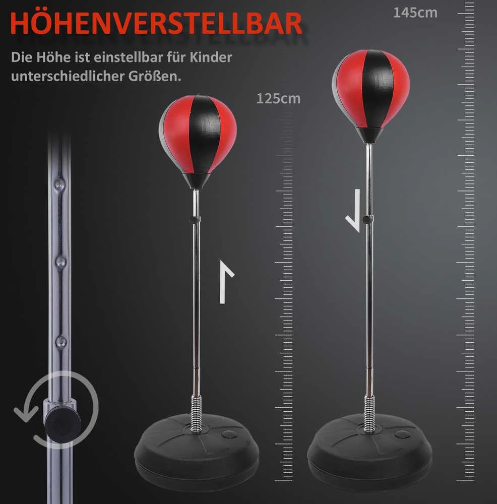 HOMCOM pastatomas bokso kriaušės rinkinys, reguliuojamo aukščio 125-145 cm, su pirštinėmis ir pompa, profesionalams ir pradedantiesiems
