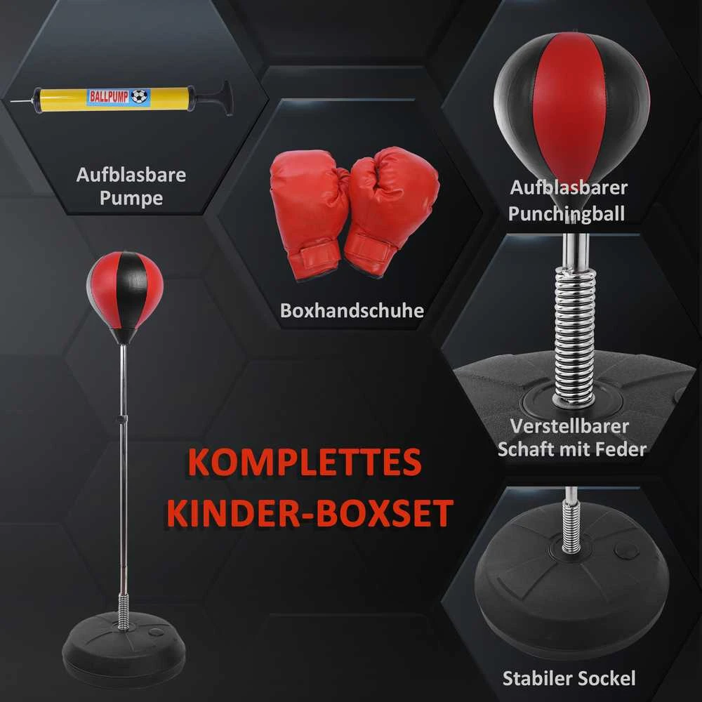 HOMCOM pastatomas bokso kriaušės rinkinys, reguliuojamo aukščio 125-145 cm, su pirštinėmis ir pompa, profesionalams ir pradedantiesiems