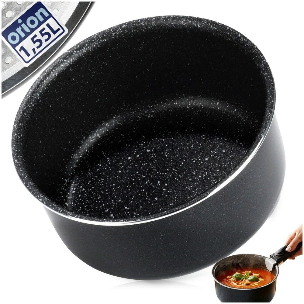 Puodas su granitine danga, indukcinei viryklei, juodas, Ø 16 cm, 1,55 l