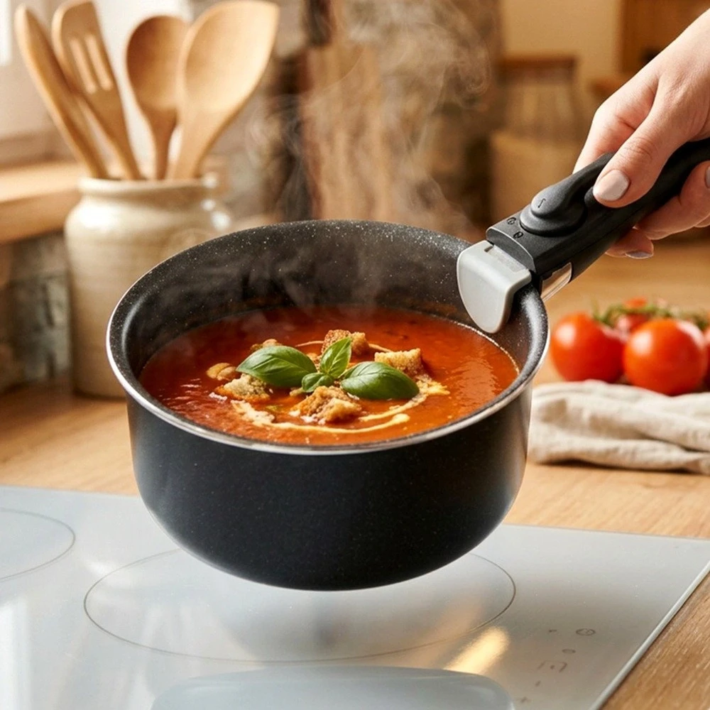 Puodas su granitine danga, indukcinei viryklei, juodas, Ø 16 cm, 1,55 l