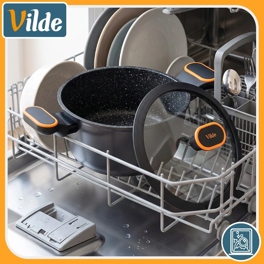 Puodas su granitine danga ir stikliniu dangčiu, juodas, Ø 28 cm, 6 l