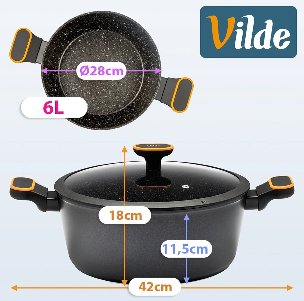Puodas su granitine danga ir stikliniu dangčiu, juodas, Ø 28 cm, 6 l