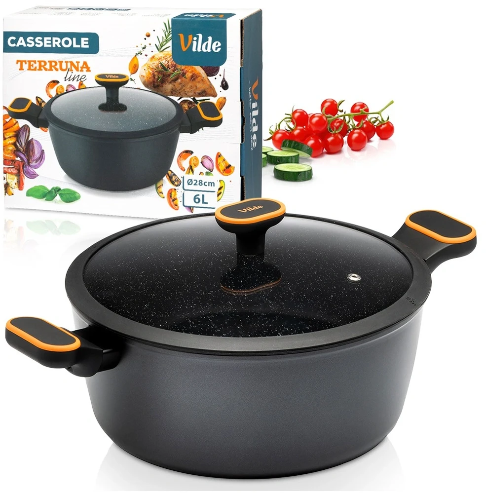 Puodas su granitine danga ir stikliniu dangčiu, juodas, Ø 28 cm, 6 l