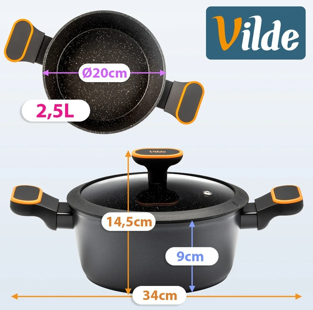 Puodas su granitine danga ir stikliniu dangčiu, juodas, Ø 20 cm, 2,5 l