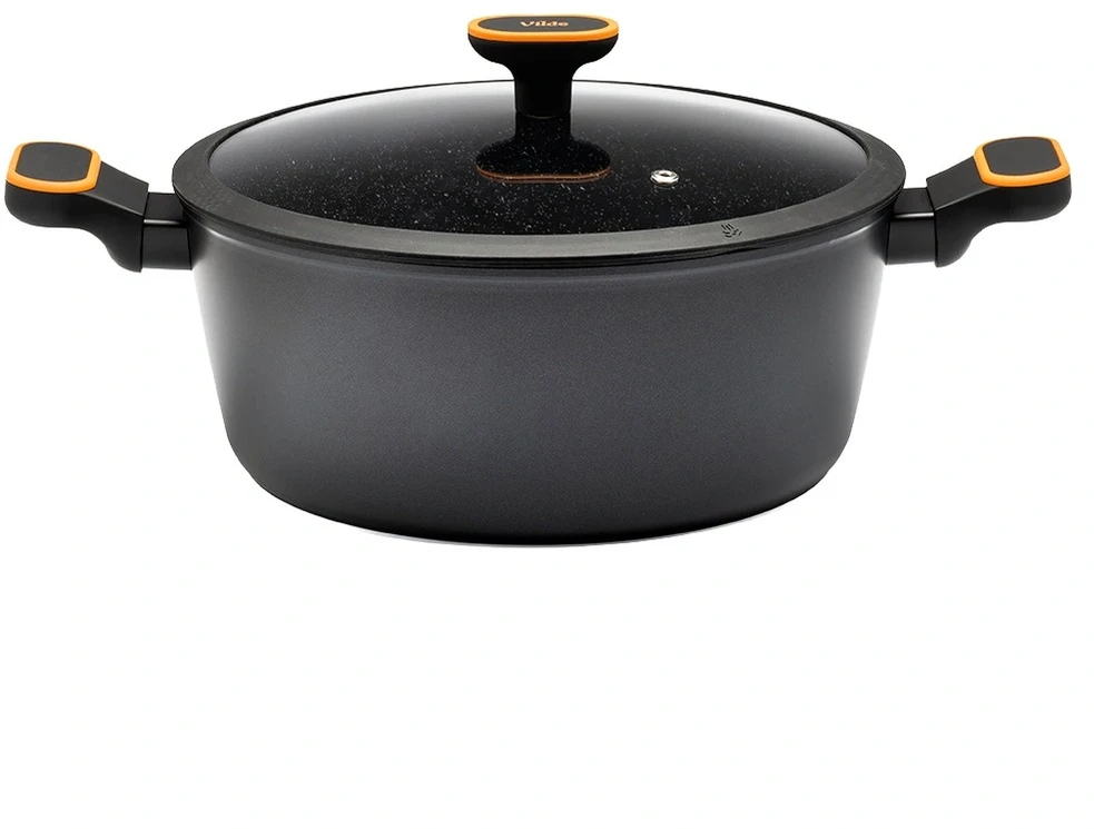 Puodas su granitine danga ir stikliniu dangčiu, juodas, Ø 28 cm, 6 l