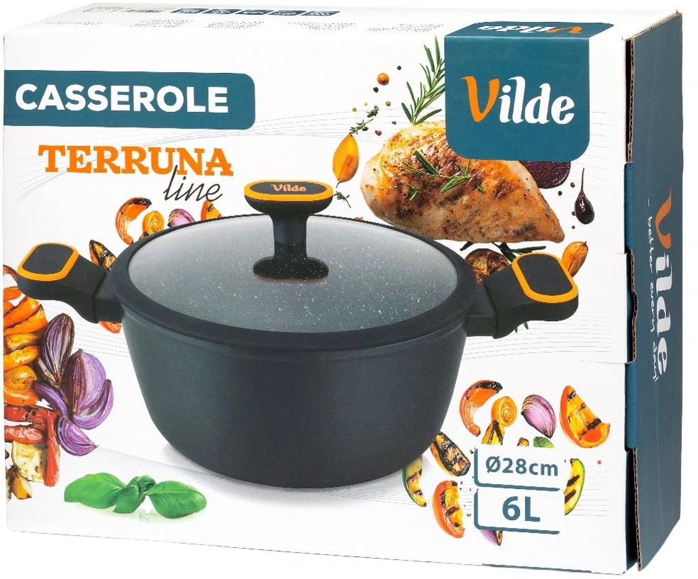 Puodas su granitine danga ir stikliniu dangčiu, juodas, Ø 28 cm, 6 l