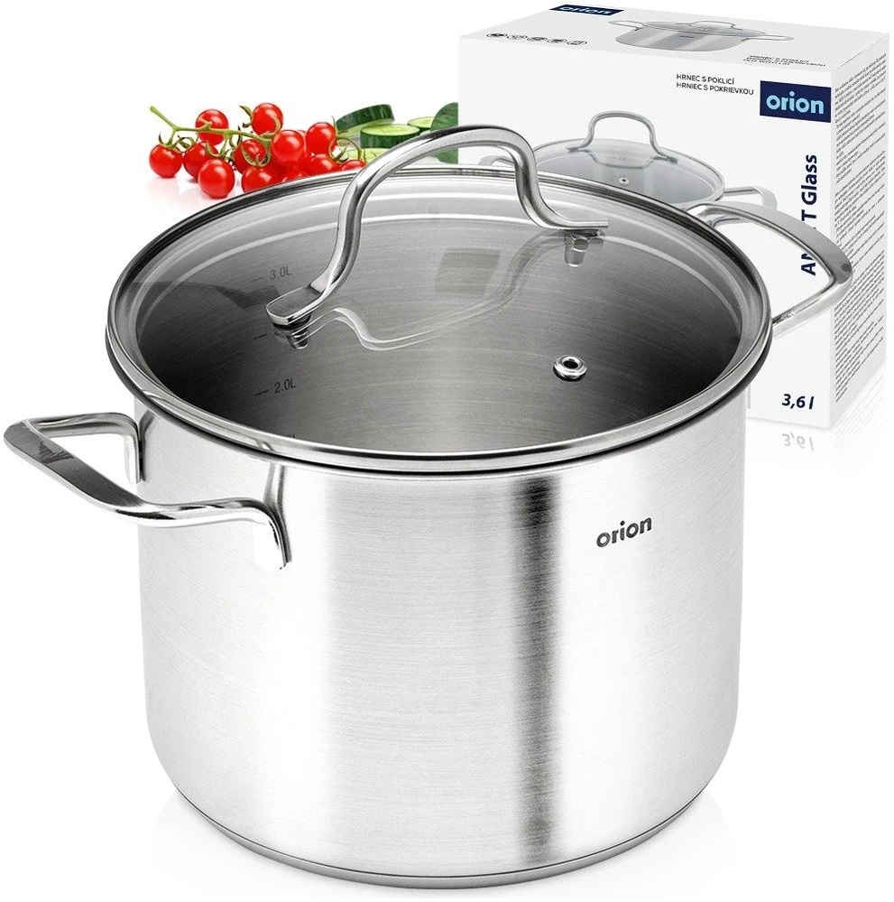 Puodas su stikliniu dangčiu, 3,6 l, sidabrinis, Ø 18 cm