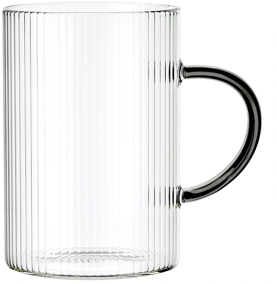 Puodeliai iš borosilikatinio stiklo, 290 ml, su juodomis rankenėlėmis, 10 × 7 × 10 cm, 6 vnt.