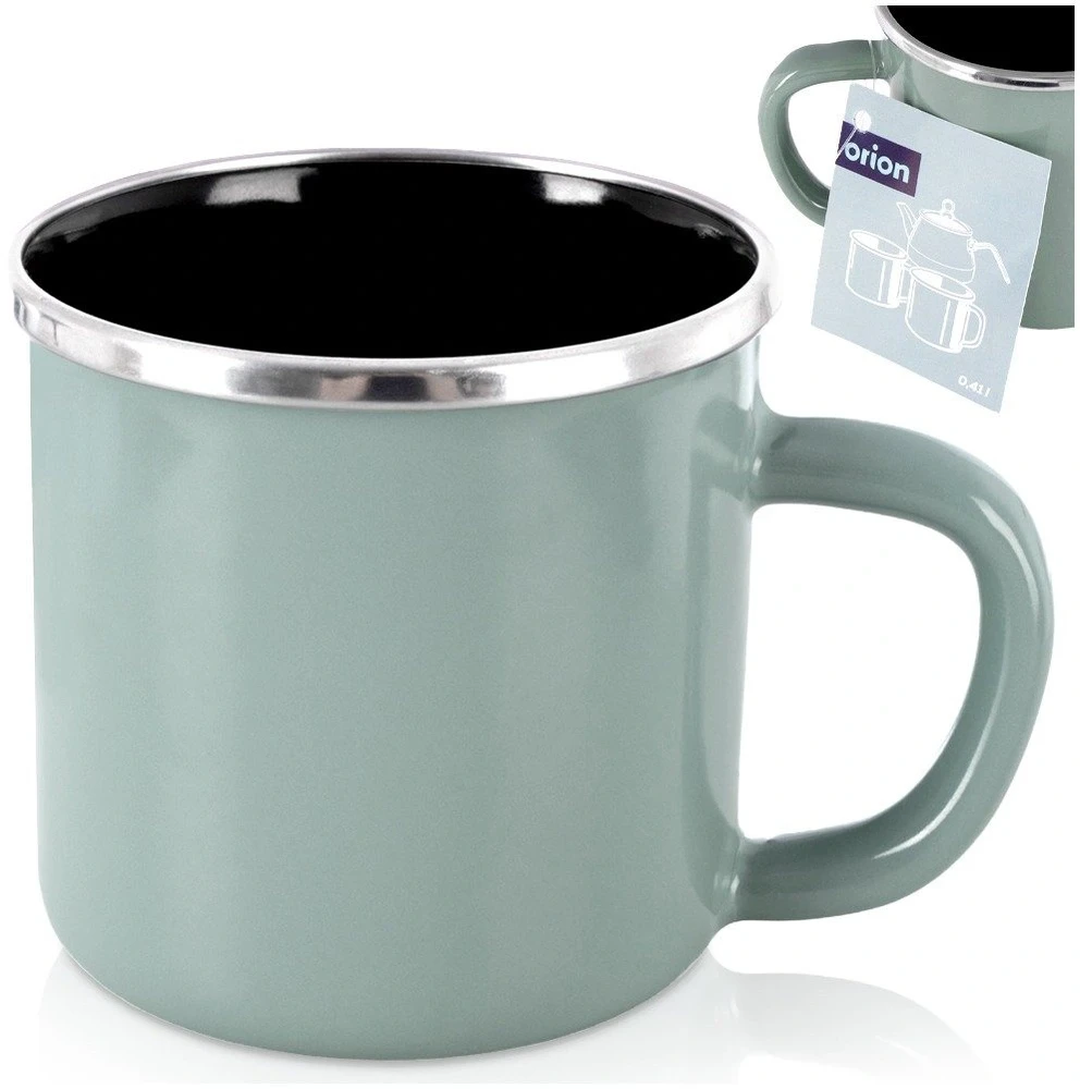 Puodelis iš emaliuoto plieno su rankenėle, mėtinis, 400 ml, 12 × 9 × 8,5 cm