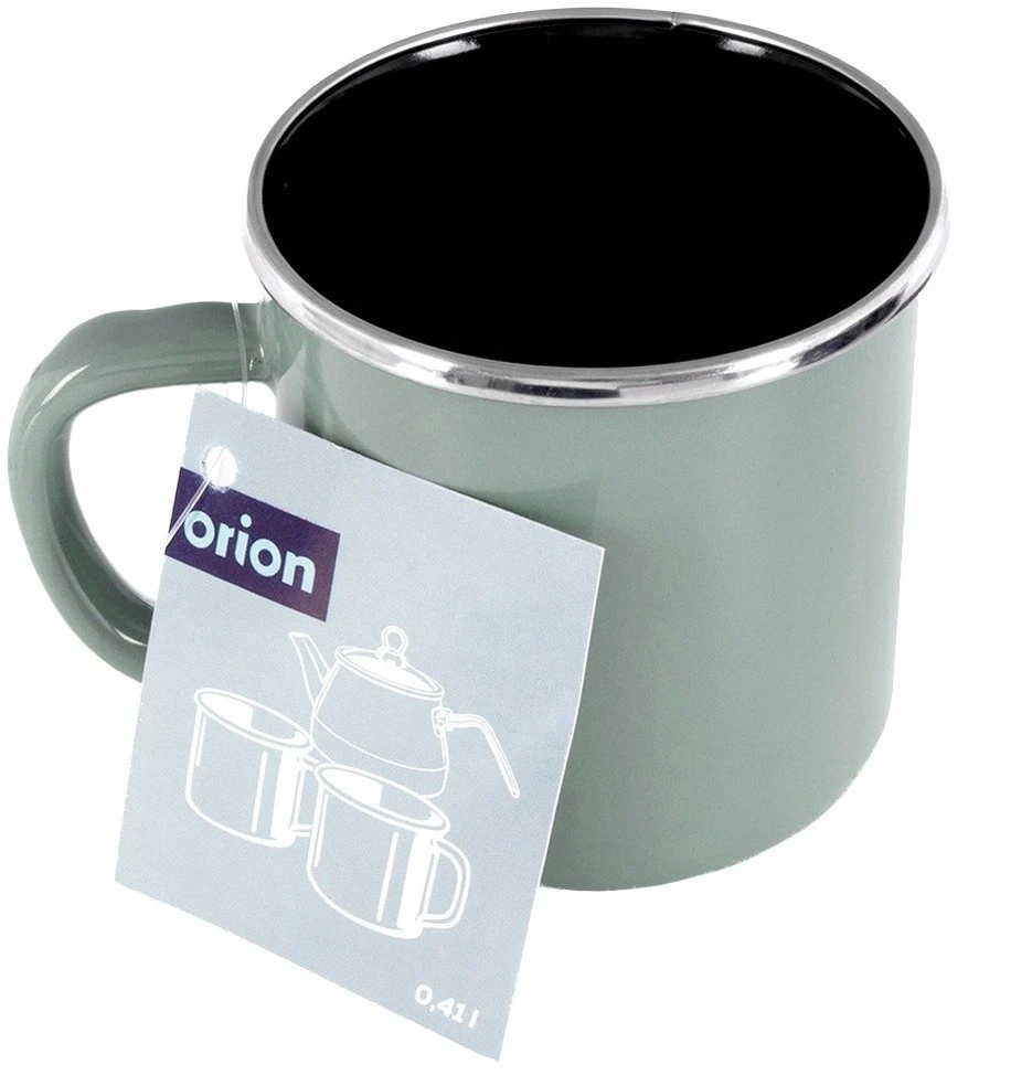 Puodelis iš emaliuoto plieno su rankenėle, mėtinis, 400 ml, 12 × 9 × 8,5 cm