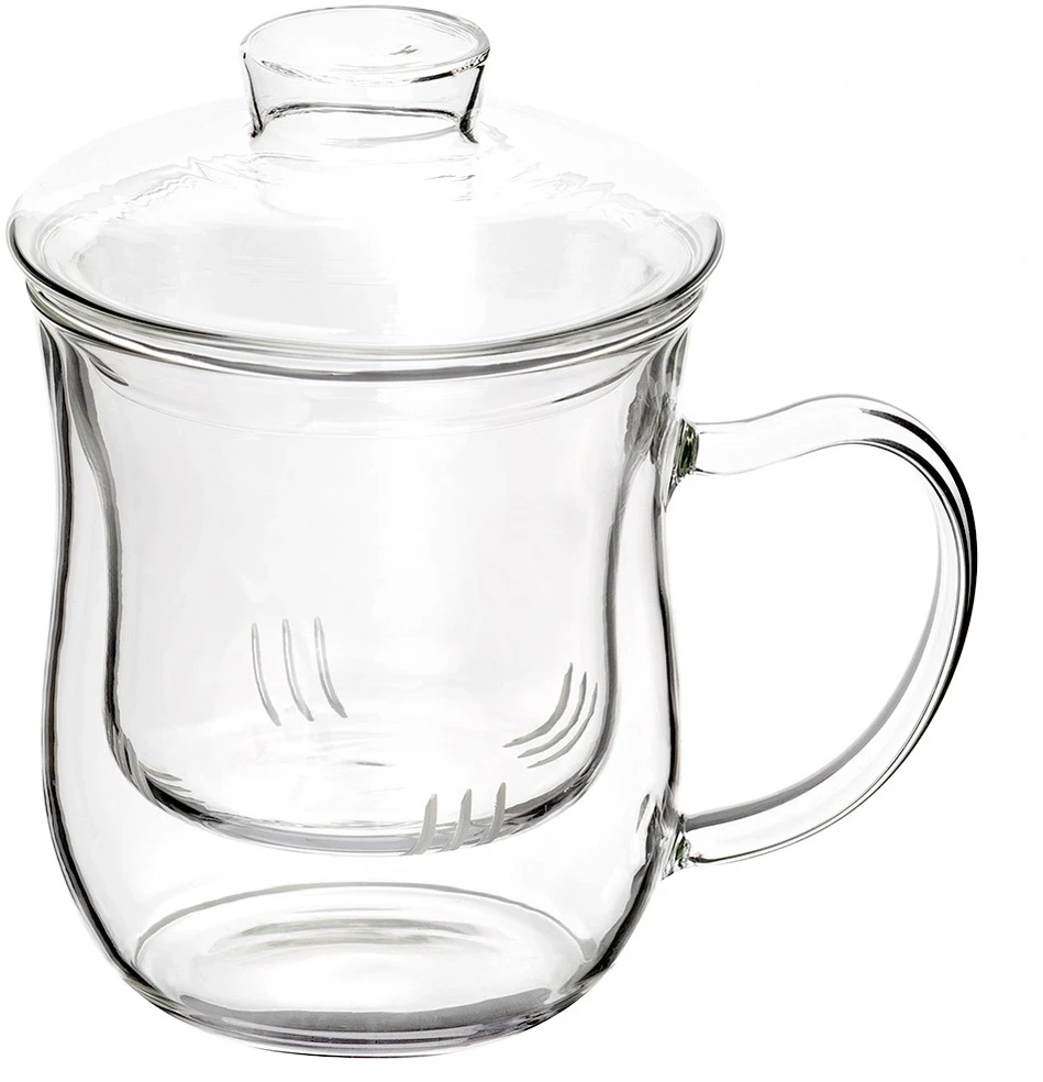 Puodelis su išimamu sieteliu ir dangteliu, skaidrus, 350 ml