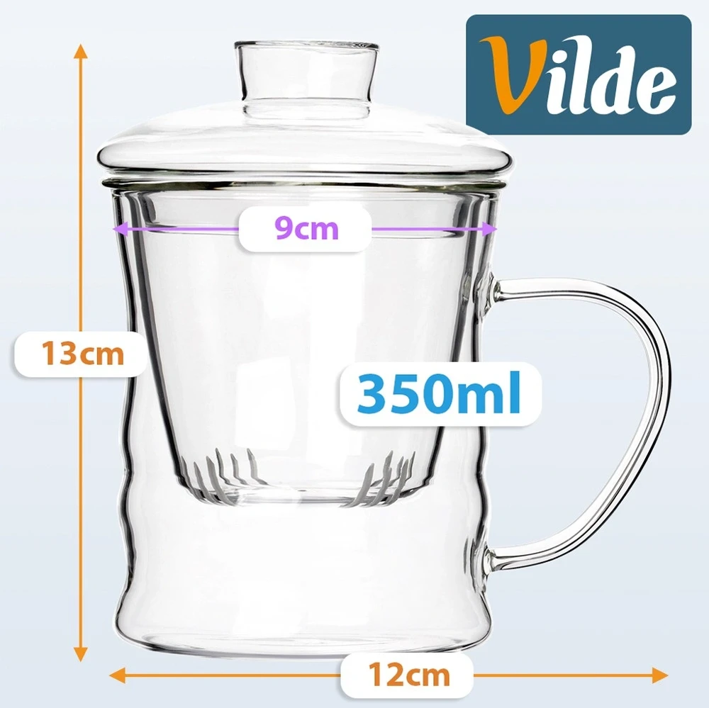 Puodelis su sieteliu, 350 ml, skaidrus, 12 × 9 × 13 cm