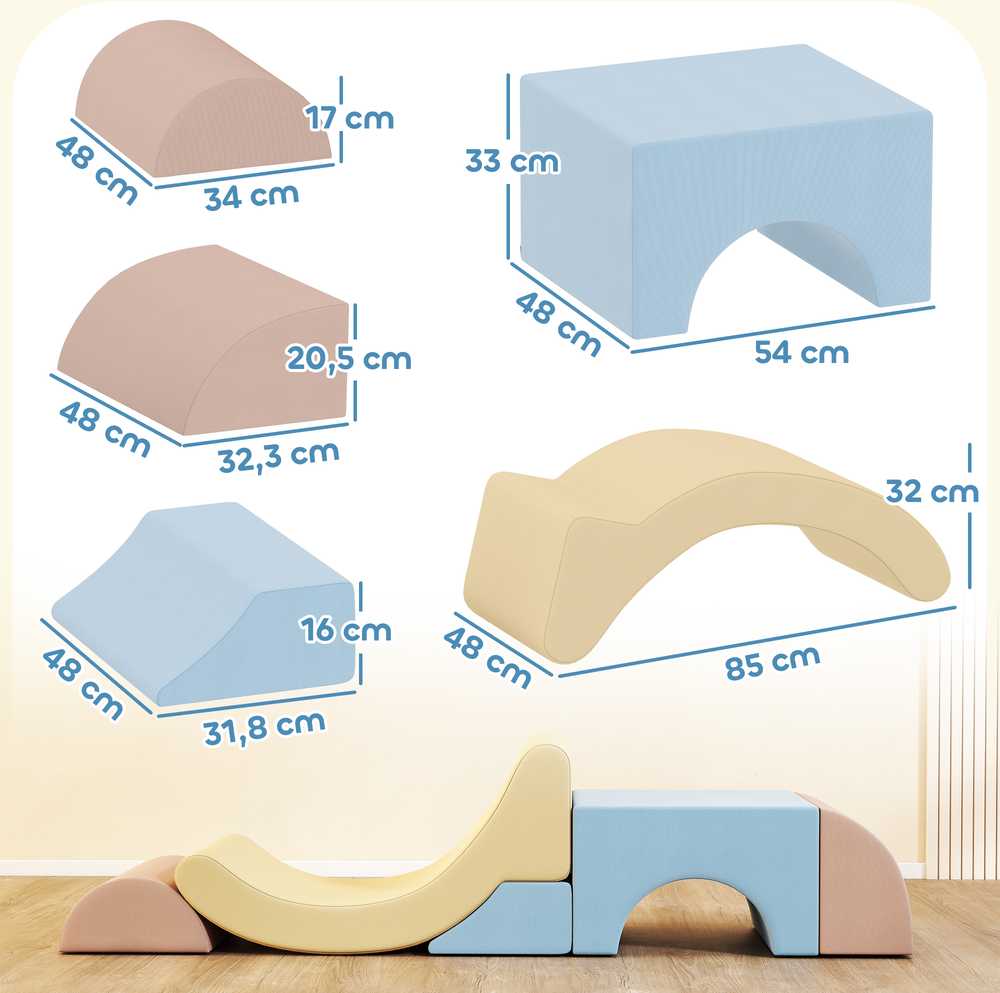 AIYAPLAY 5 dalių putplasčio laipiojimo kaladėlių rinkinys, velveto užvalkalas, lengvas svoris, statymui, ropojimui, laipiojimui, spalvingas