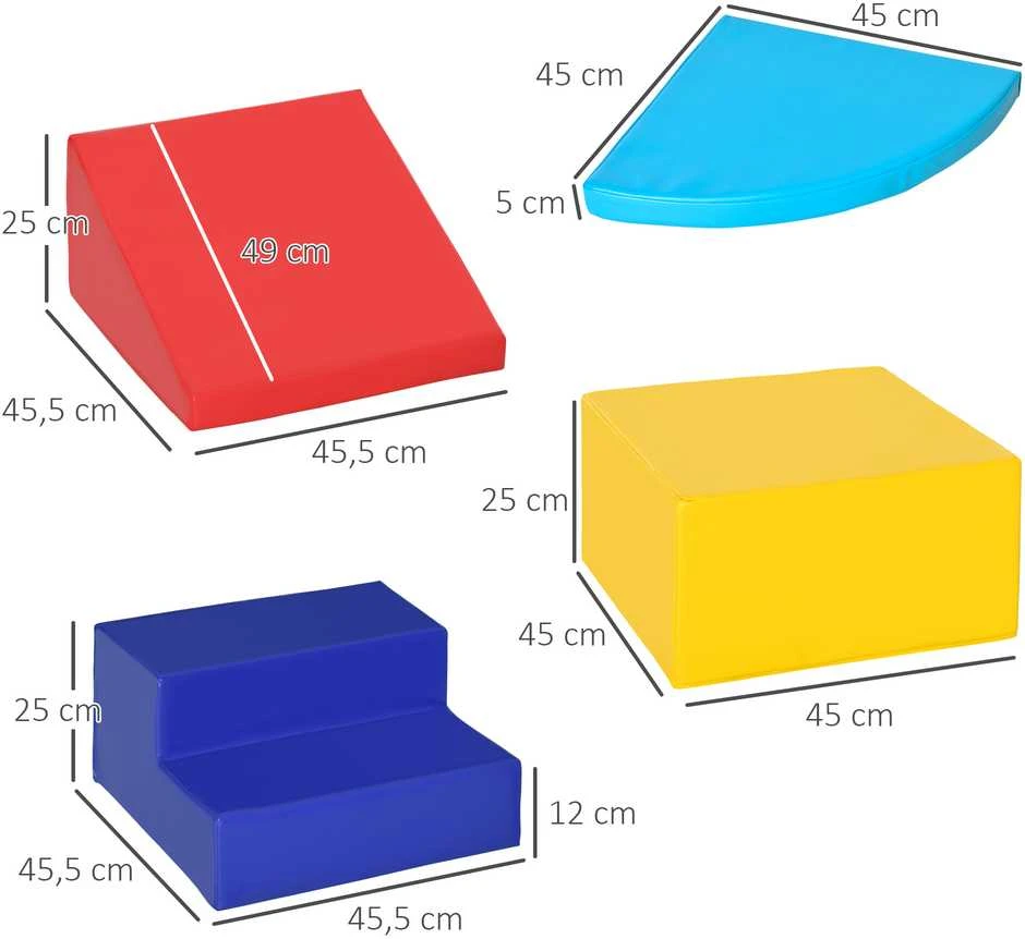 HOMCOM minkšti statybiniai blokai, 4 dalių rinkinys iš putplasčio, milžiniški blokai, konstravimo žaislas, 12-36 mėn. vaikams, įvairiaspalviai, dirbtinė oda