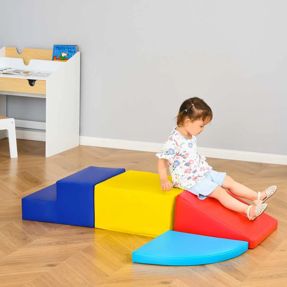 HOMCOM minkšti statybiniai blokai, 4 dalių rinkinys iš putplasčio, milžiniški blokai, konstravimo žaislas, 12-36 mėn. vaikams, įvairiaspalviai, dirbtinė oda