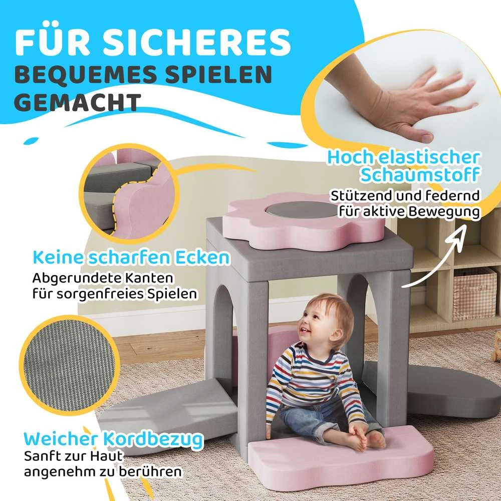 AIYAPLAY 12 dalių putplasčio blokelių rinkinys laipiojimui, statymui, ropojimui, vidaus žaidimų kilimėliai su velvetiniu užvalkalu, pilka+rožinė