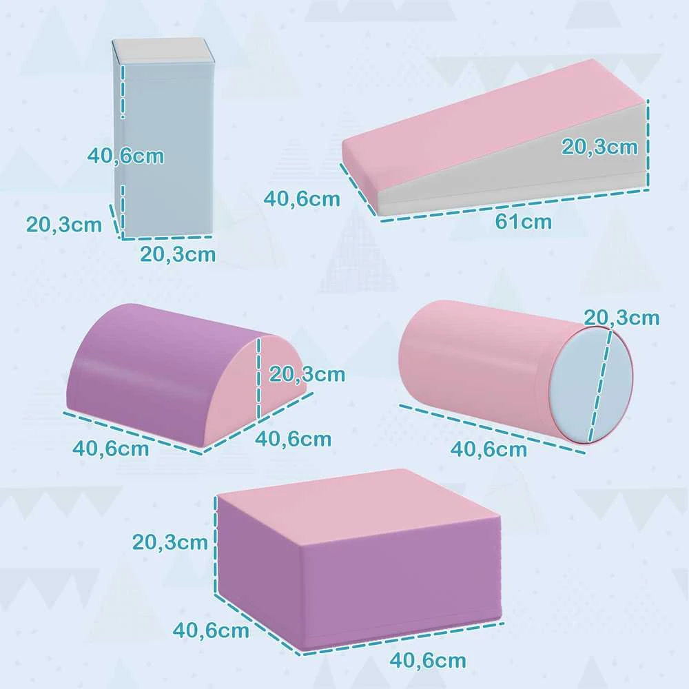 HOMCOM minkštųjų kaladėlių rinkinys, 5 vnt., putplasčio statybinės kaladėlės, didelės kaladėlės, statybinis žaislas, putplasčio blokai 1-3 metų vaikams, dirbtinė oda, EPE