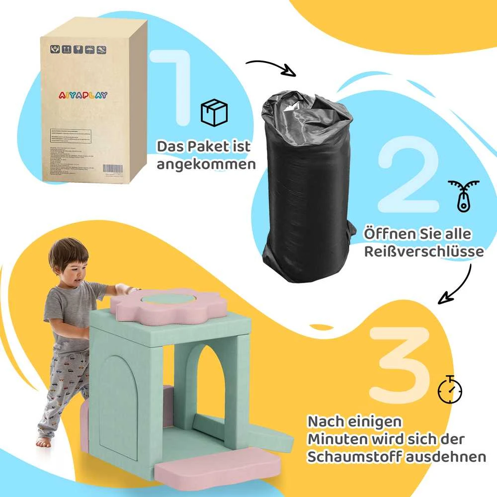 AIYAPLAY 12 dalių putplasčio blokelių rinkinys laipiojimui, statymui, ropojimui, vidaus žaidimų kilimėliai su velveto užvalkalu, žalia ir rožinė